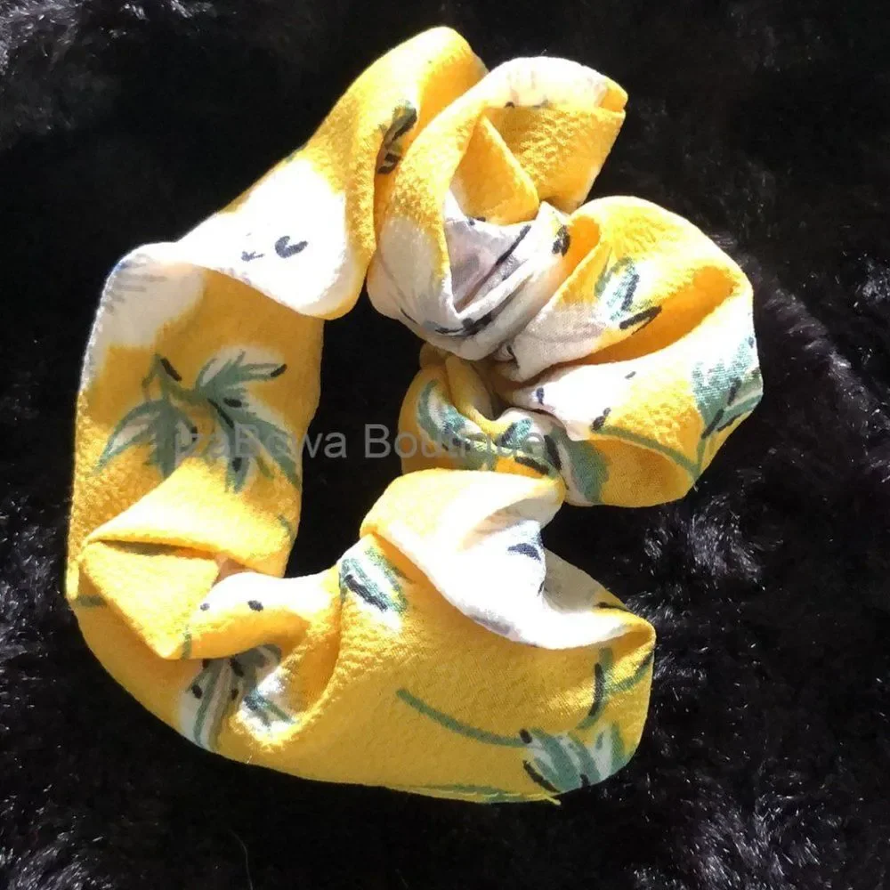 Yellow Flower Chiffon Scrunchie    SC2788  Handmade NWT